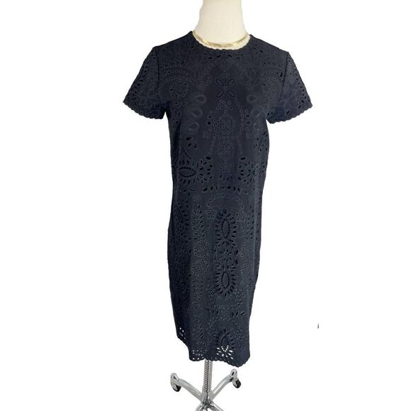 J. Mclaughlin Black Shift Dress Eyelet Embroidery Bainbridge Jewel XS - Picture 1 of 12